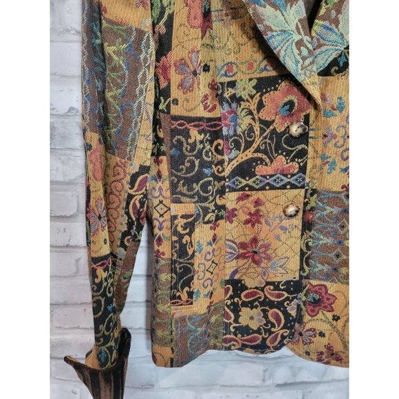 Coldwater Creek PMD Autumn Color Tapestry Brown Velvet Cuff 2 Button Blazer‎ - Picture 8 of 13